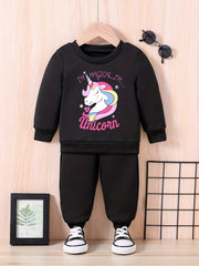 Baby Unicorn Print Casual Outfit Sweatshirt Trousers Set