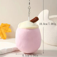 Cartoon Milk Tea Doll Keychain Fluffy Key Ring Bag Charm Gift