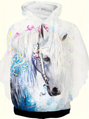 3D Flower Horse Print Hoodie Girls Pullover Spring Fall Gift