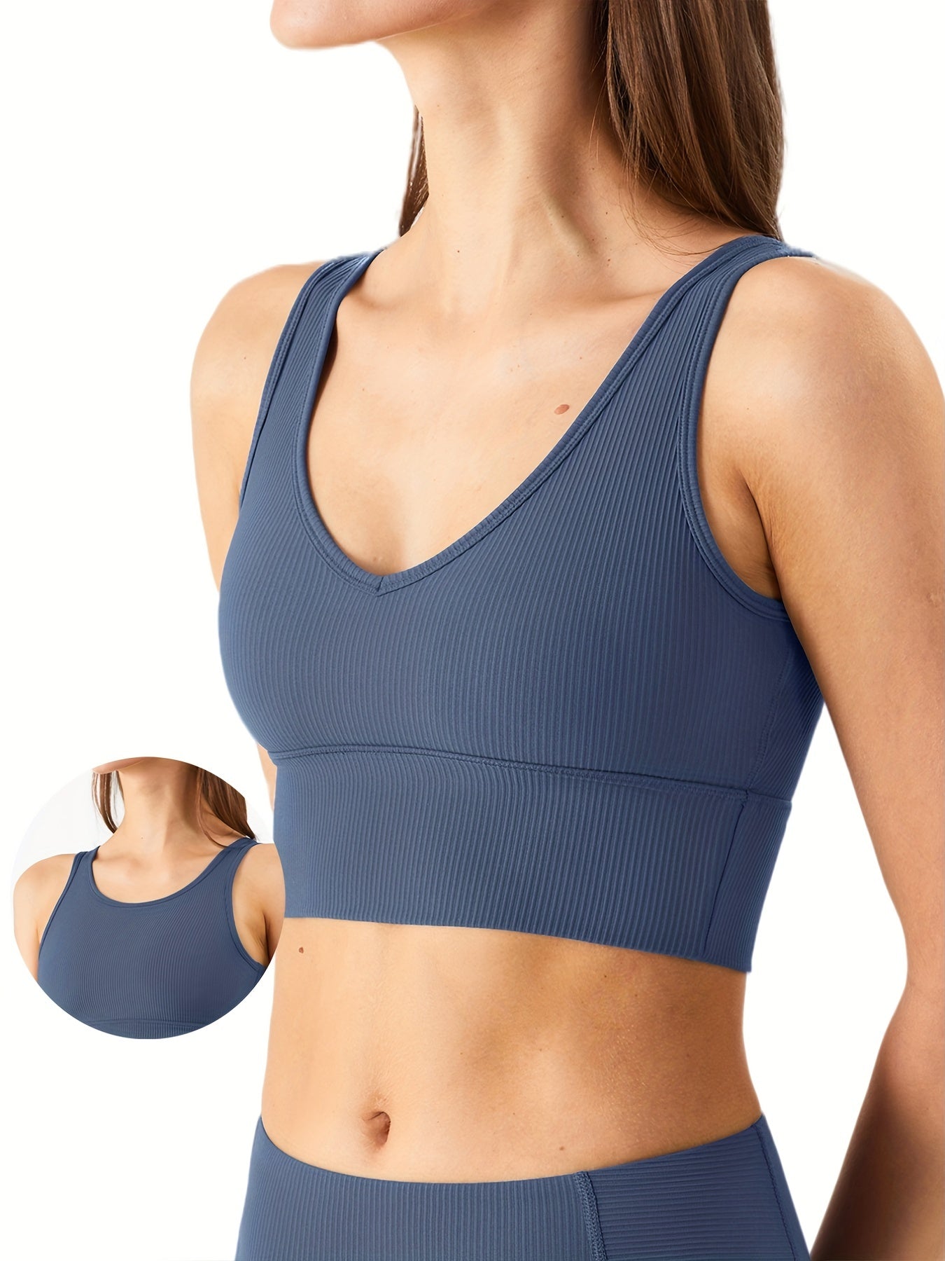 Ribbed Solid Yoga Sports Bra High Stretch Workout Bra Gym Activewear