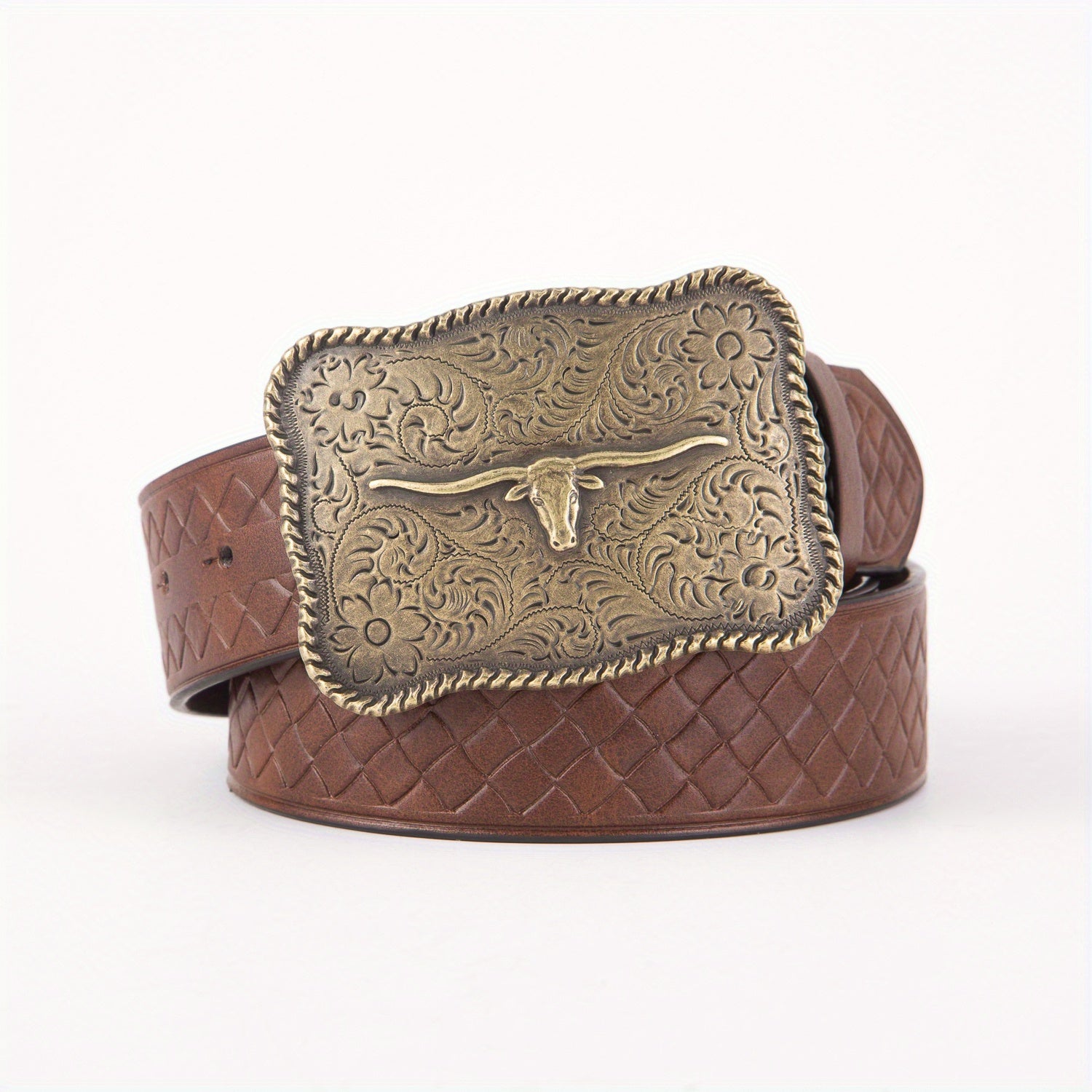 Men's Western Buckle Belt with Bull Head Embossing