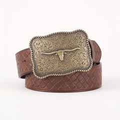 Men's Western Buckle Belt with Bull Head Embossing