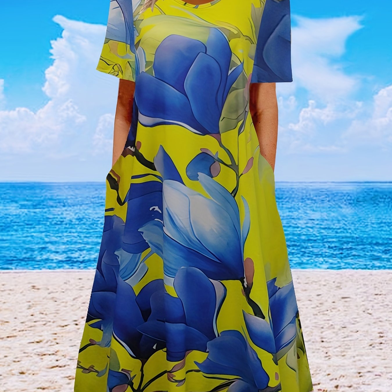 Floral Print Short Sleeve Casual Dress with Pockets