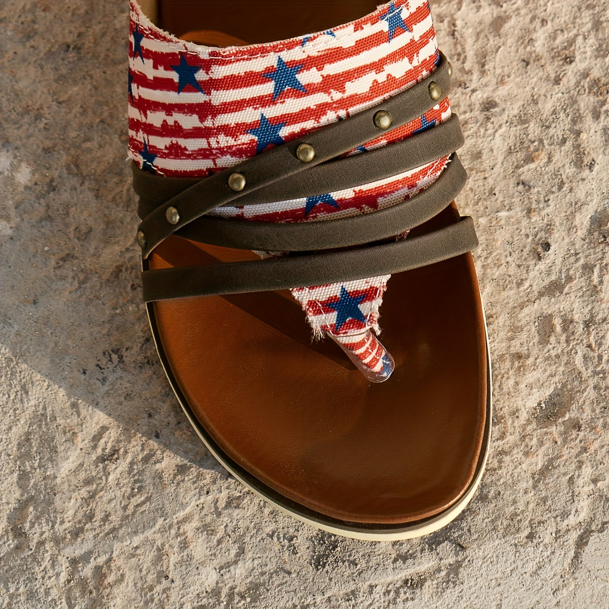 Patriotic Flip Flops Women Star & Stripe Rivet Detail Flat Slippers
