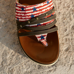 Patriotic Flip Flops Women Star & Stripe Rivet Detail Flat Slippers