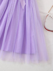 Boho Floral Tulle Spliced Dress with Bow Band for Summer