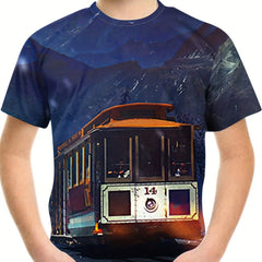Boy's 3D Train Graphic T shirt Casual Slightly Stretch Tee