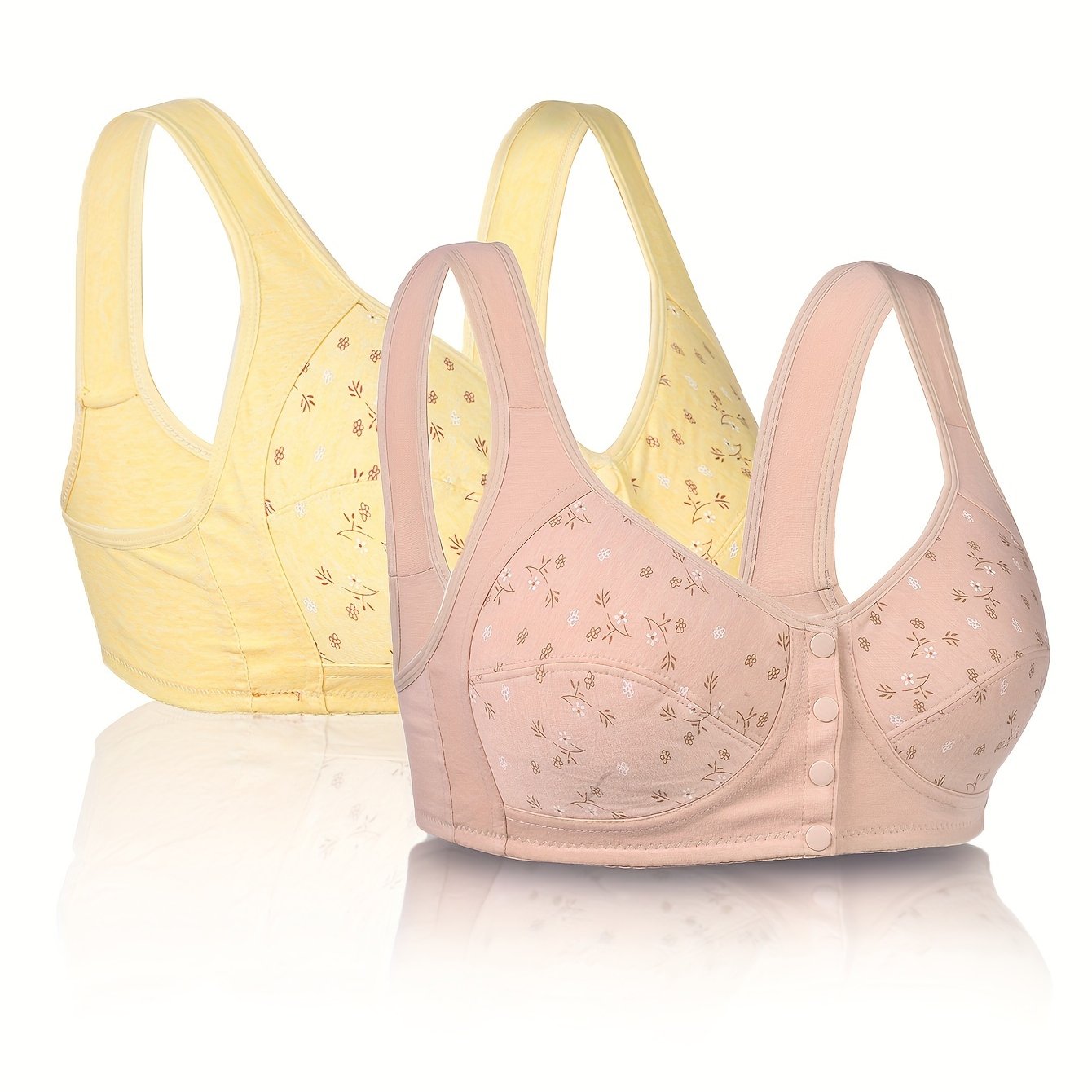 2 Pack Plus Size Floral Print Comfort Bralette Set