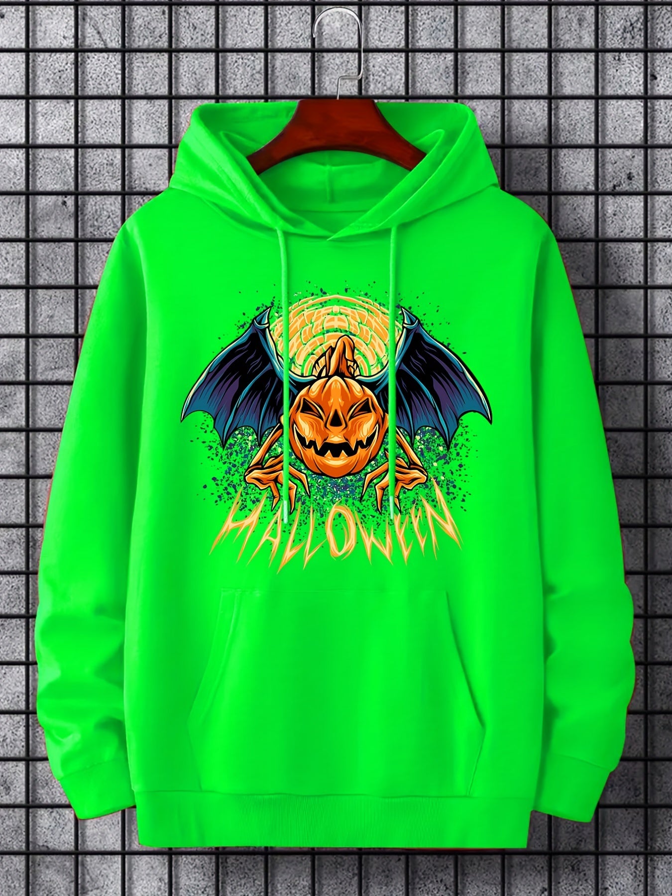 Men's Cartoon Pumpkin Hoodie Halloween Style Drawstring Hooded Sweatshirt