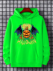 Men's Cartoon Pumpkin Hoodie Halloween Style Drawstring Hooded Sweatshirt
