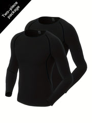 2 Pcs Men's Quick Drying Long Sleeve T-Shirts High Stretch Crew Neck