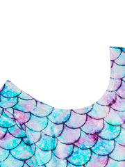 Girls Fish Scale Print Long Sleeve Gymnastic Romper