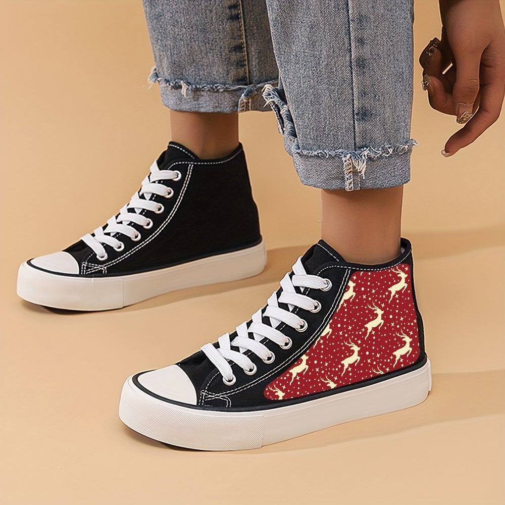 Christmas Reindeer Print Chunky Canvas Sneakers
