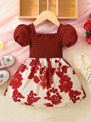 Baby Girls Floral Print Puff Sleeve Dress