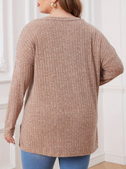 Solid Long Sleeve V Neck Ribbed Knit Top