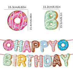 32pc Donut Birthday Party Set Pull Flag Cake Insert Balloon Supplies