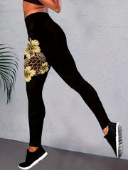 Floral Turtle Print High Rise Leggings