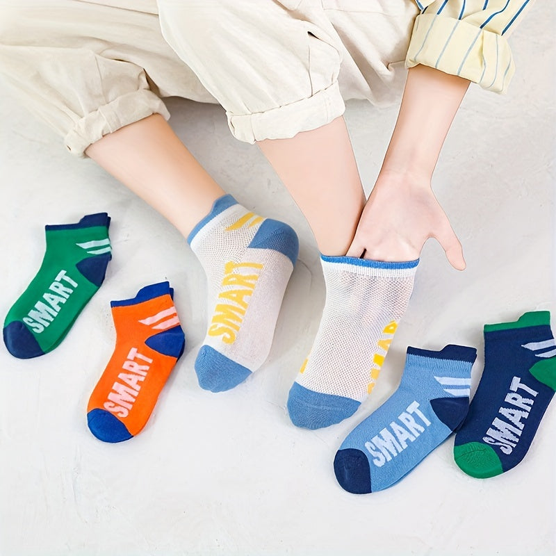 5 Pairs Boys Casual Mesh Socks with SMART Print