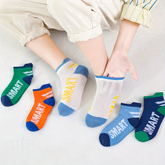 5 Pairs Boys Casual Mesh Socks with SMART Print