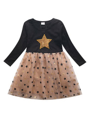 Girls Sequin Princess Dress Long Sleeve Party Dress