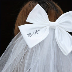 Bridal Veil with Large Bow & Bride Print Polyester Wedding Hair Accessory