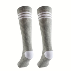 3 Pairs Kids Cotton Knee High Tube Socks Triple Stripes Athletic Socks Boys