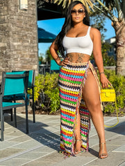 Crochet Maxi Wrap Skirt Tassel Summer Beach Coverup Skirt Women's Clothing