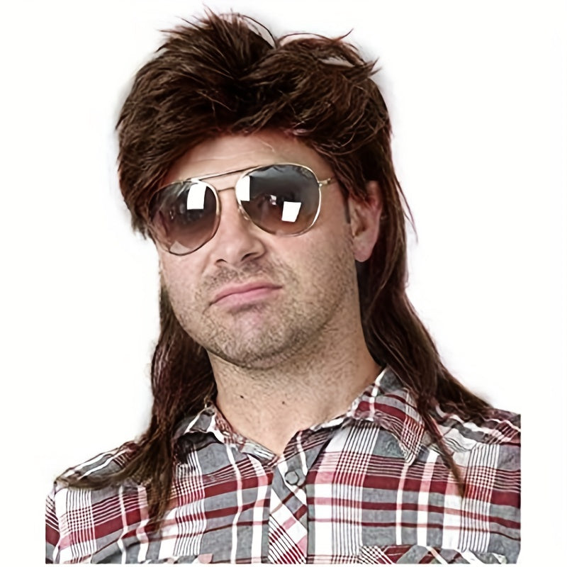 Men's Mullet Shape Brown Golden Brown Wig