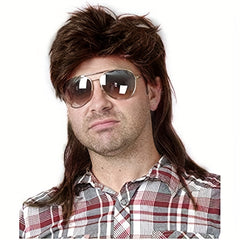 Men's Mullet Shape Brown Golden Brown Wig