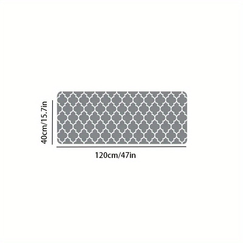 Grey Geometric Moroccan Kitchen Rug - Absorbent Non Slip Floor Mat