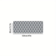 Grey Geometric Moroccan Kitchen Rug - Absorbent Non Slip Floor Mat