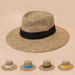 Classic Hollow Out Jazz Sun Hat Crochet Flat Top Fedora Cap