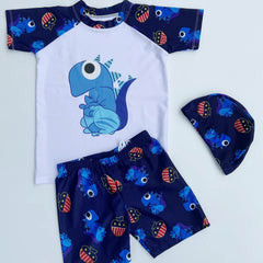 Boys Dino Swim Set Trunks & Tops & Cap, Beach Vacation Kids Clothes