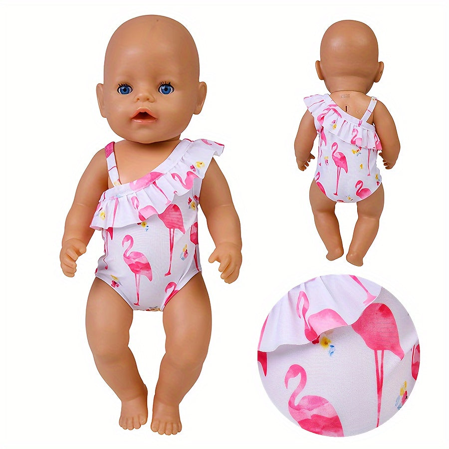 Flamingo Print Swimsuit for 17-18 Inch Newborn Dolls