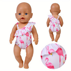 Flamingo Print Swimsuit for 17-18 Inch Newborn Dolls