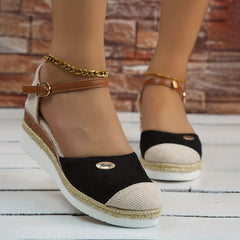 Women's Colorblock Casual Sandals Ankle Strap Buckle Wedge Shoes
