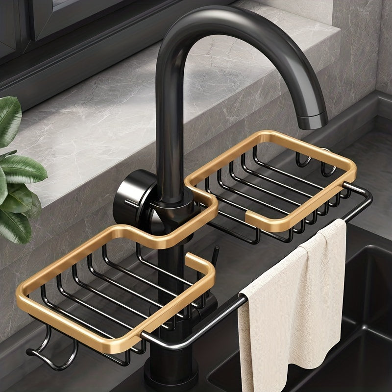 Kitchen Sink Drain Rack Sponge Storage Holder Soap Aluminum Drainer Shelf Basket