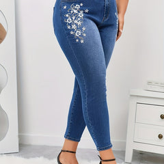 Women's Plus Floral Embroidery High Rise Skinny Jeans