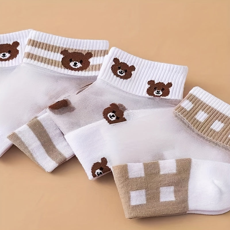 5 Pairs Girls Cartoon Bear Boat Socks Kids Summer