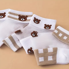 5 Pairs Girls Cartoon Bear Boat Socks Kids Summer