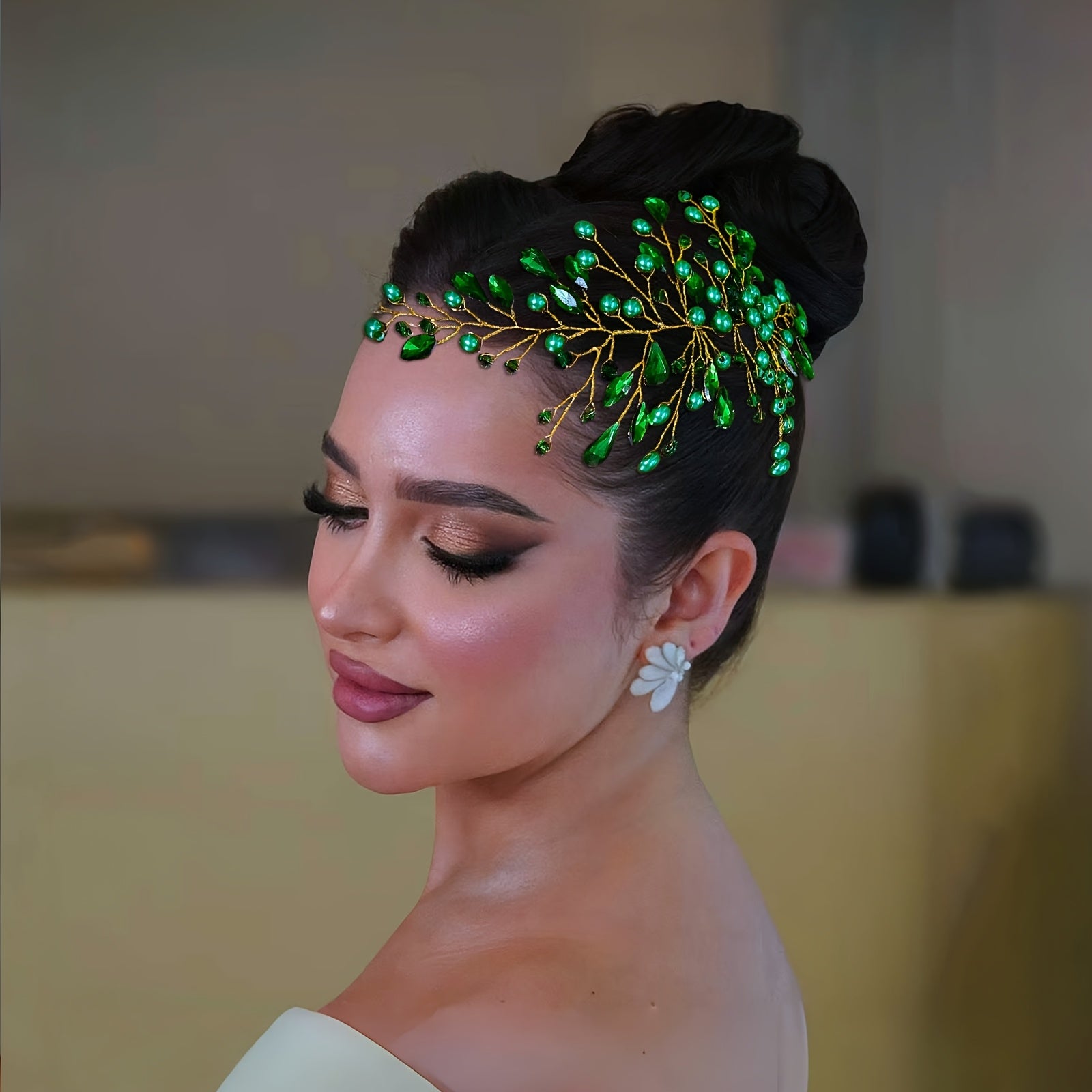 Green Bead Retro Bridal Hairband Vintage Wedding Hair Accessory