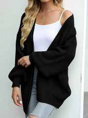 Casual Cardigan Women's Plus Solid Lantern Sleeve Open Front Cardigan