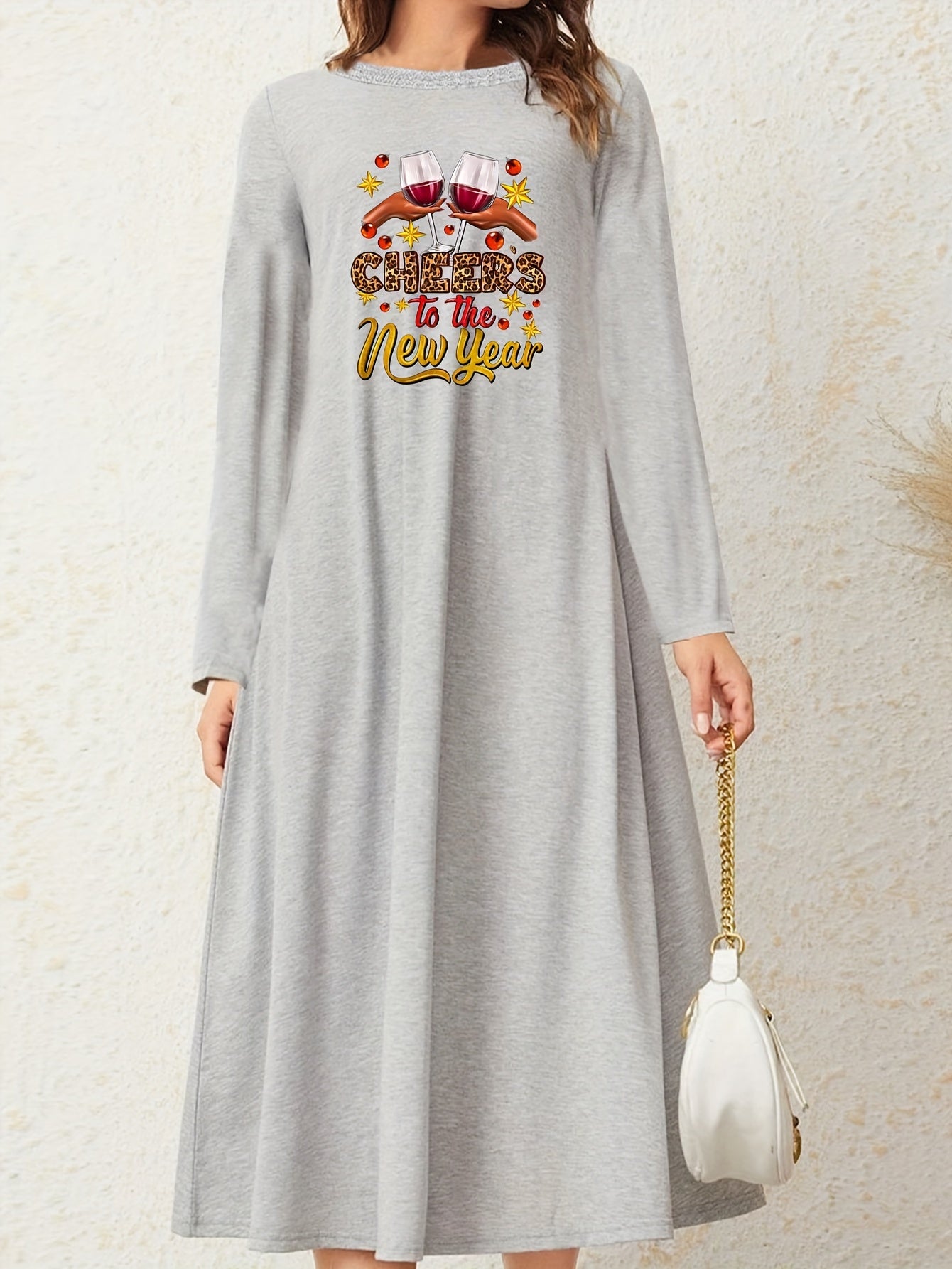 Wine Glasses & Leopard Slogan Print Nightdress