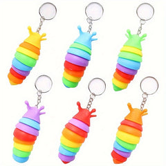 3pcs Fidget Slug Key Chain Toys 3D Articulated Stress Relief Flexible Hand Toy