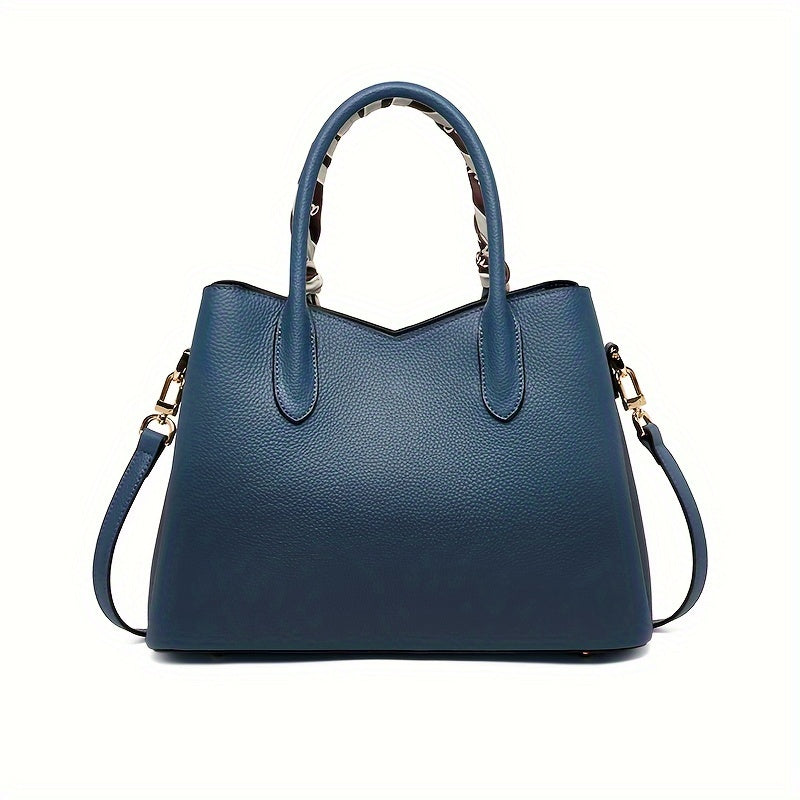 Crocodile Pattern Leather Tote Bag with Scarf Handle