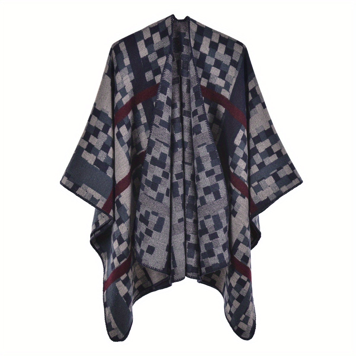 Boho Flower Jacquard Shawl Cashmere Tassel Warm Wrap Vintage Cape