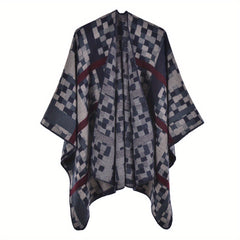 Boho Flower Jacquard Shawl Cashmere Tassel Warm Wrap Vintage Cape