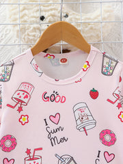 Girl's Long Sleeve Nightgown Cartoon Drinks Print PJ Comfy Soft Nightdress