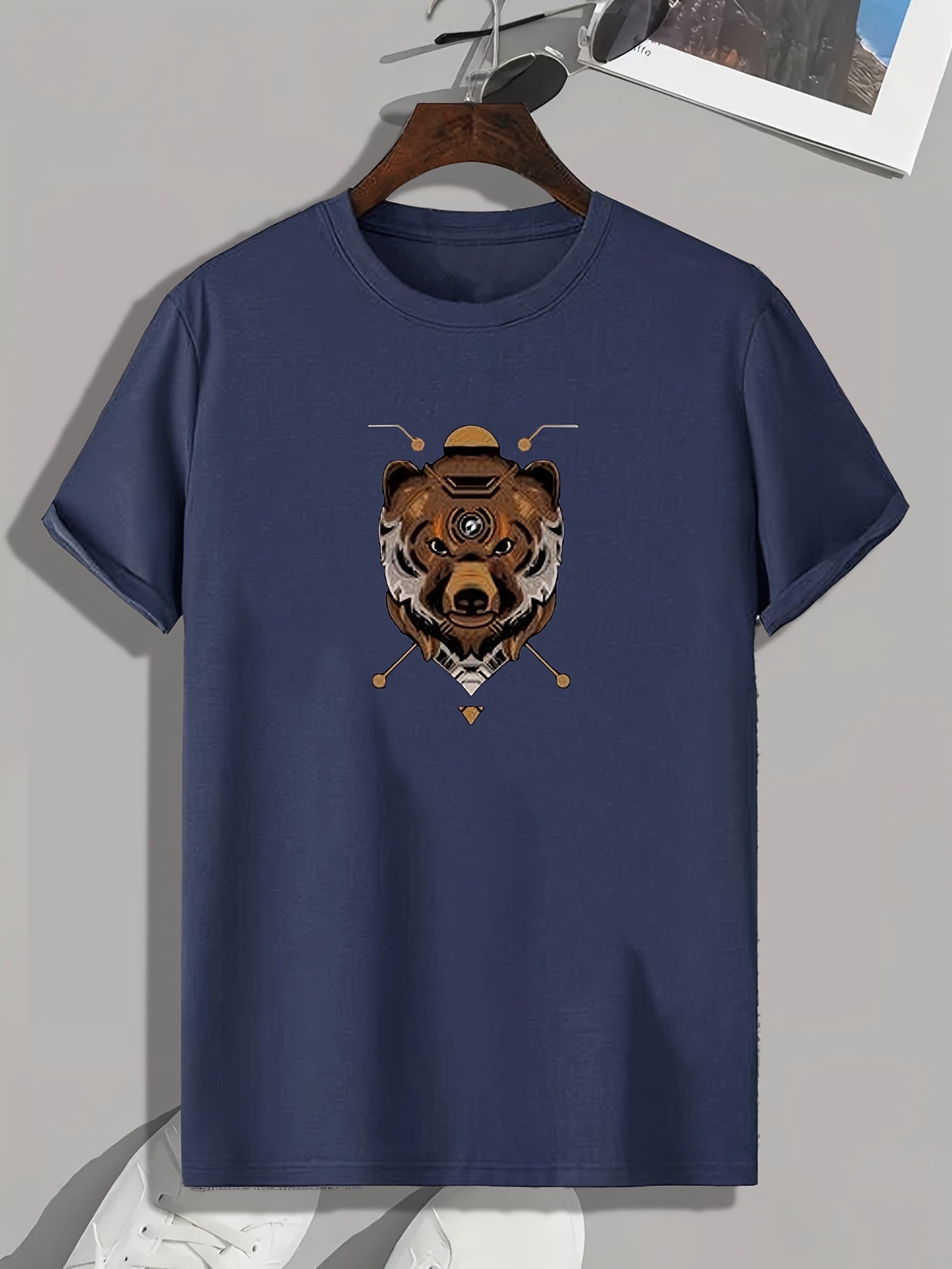 Bear Pattern Print Men's Sports T-shirt Graphic Tee Summer Outdoor Clothes