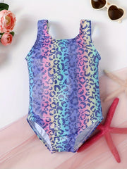 Girls Rainbow One Piece Swimsuit Sparkly Pattern Summer Swimwear